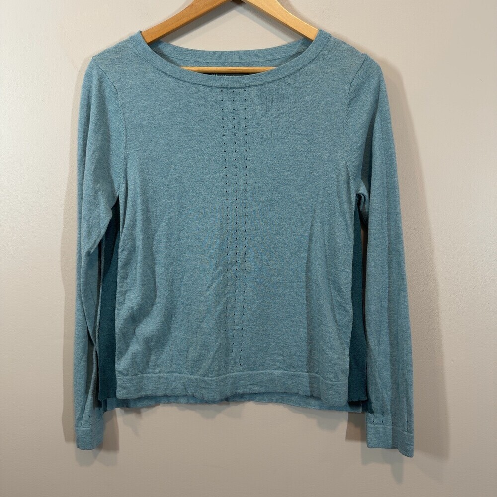 Title‎ Nine Merino Wool Blend Cotton Knit Sweater Blue Pointelle Top Size S